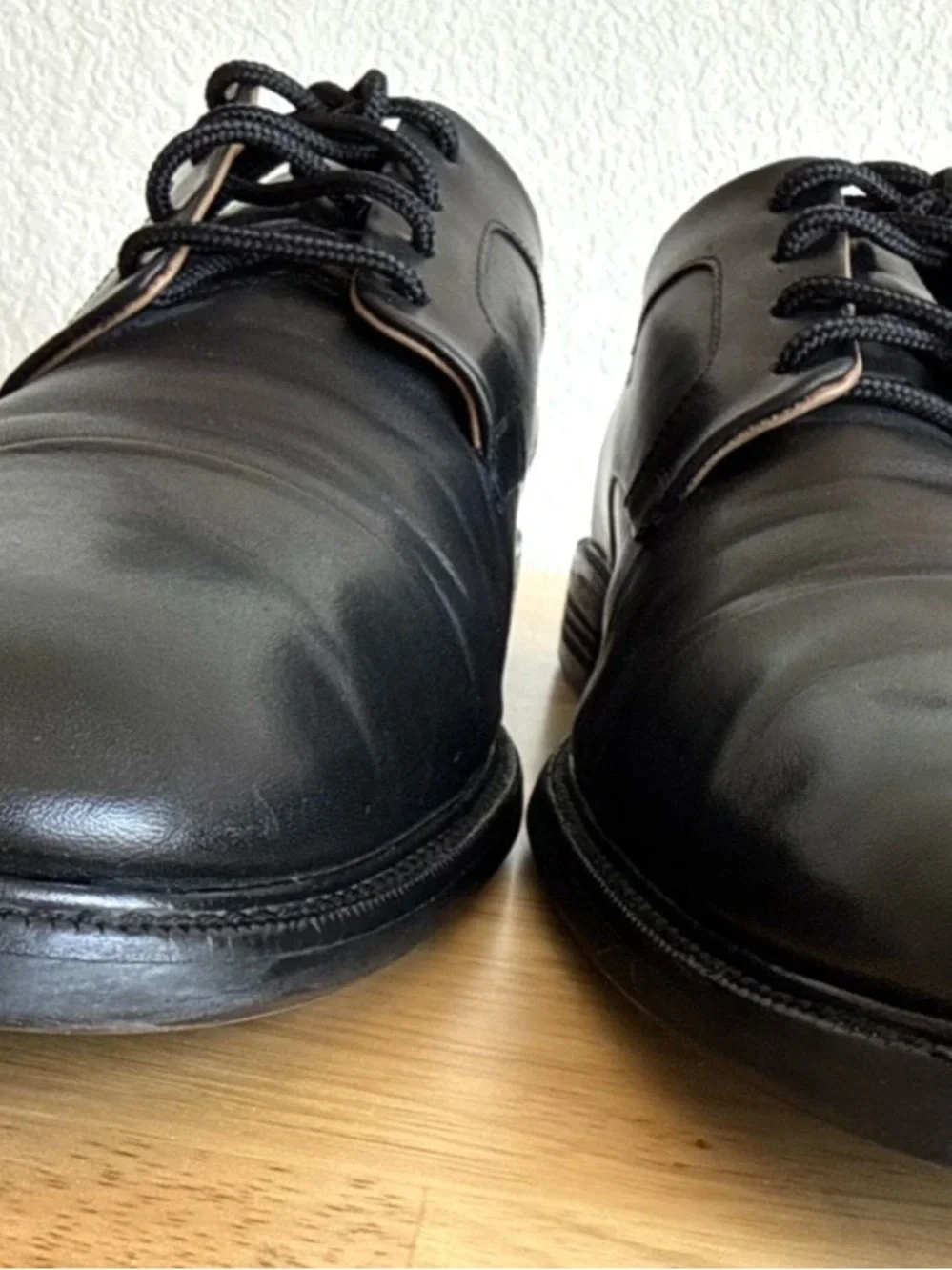 Cole Haan Black Leather Cap-Toe Derby Shoes